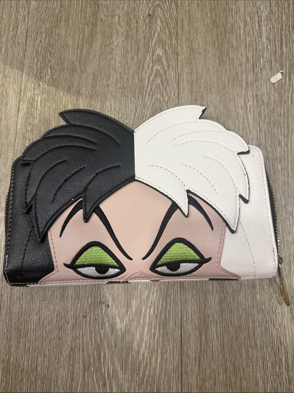 Loungefly Black White Pink & Green Cruella Character Zip Wallet